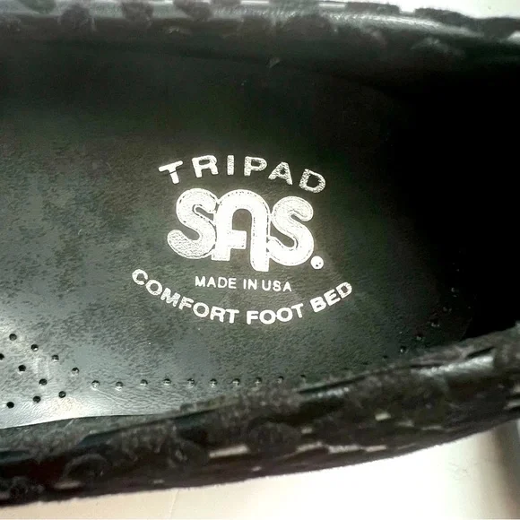 SAS Tripad Slip On Wedges BLK Leopard Print SZ 11 Comfort Support Casual Stretch - Picture 11 of 12